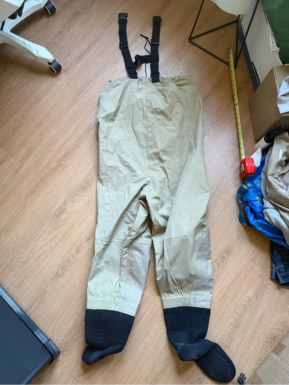 Orvis Tan and Black Chest Waders with Built-In Sock Boots